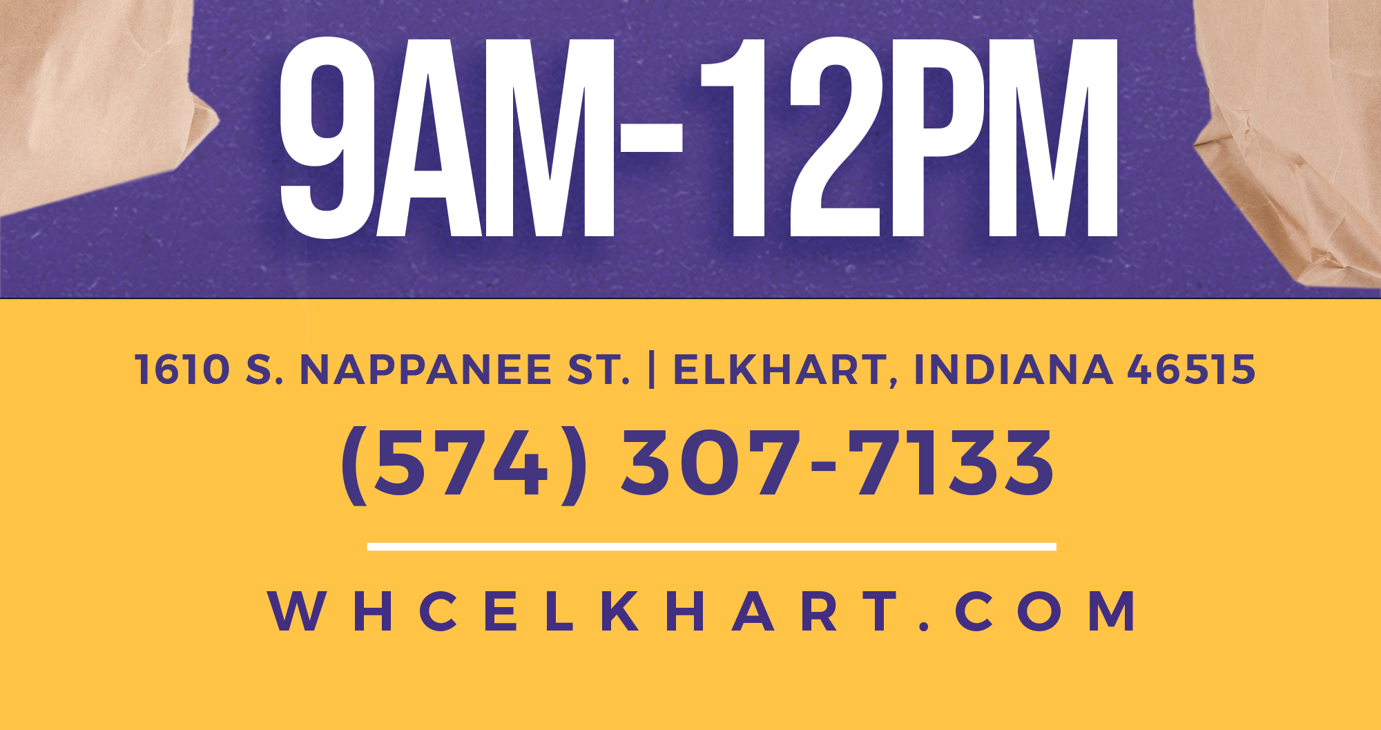 Food Bank Every Tuesday 9am-12pm 1610 S. Nappanee St. Elkhart, Indiana 46515 (574) 307-7133 Whcelkhart.Com